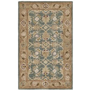 SAFAVIEH Anatolia Collection Area Rug - 6' x 9', Teal Blue & Taupe, Handmade Traditional Oriental Wool, Ideal for High Traffic Areas in Living Room, Bedroom (AN549B)