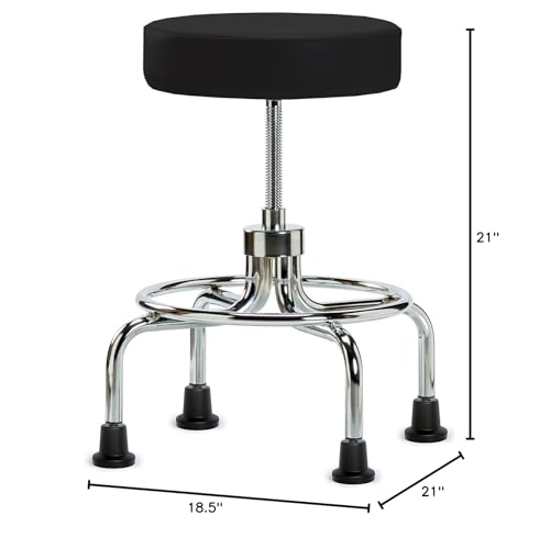 Perch Retro Rolling Exam Stool with Stationary Caps, Black Vinyl