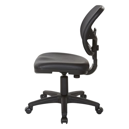 Office Star EM Series Mesh Screen Back Office Task Chair with Built-in Lumbar Support and Adjustable Back, Black Vinyl