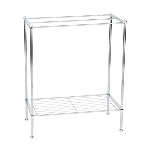 Organize It All Freestanding 3 Bar Chrome Bathroom Towel Rack with Bottom Shelf