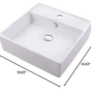 Kraus KCV-150-CH White Square Ceramic Sink and Pop Up Drain with Overflow, Chrome