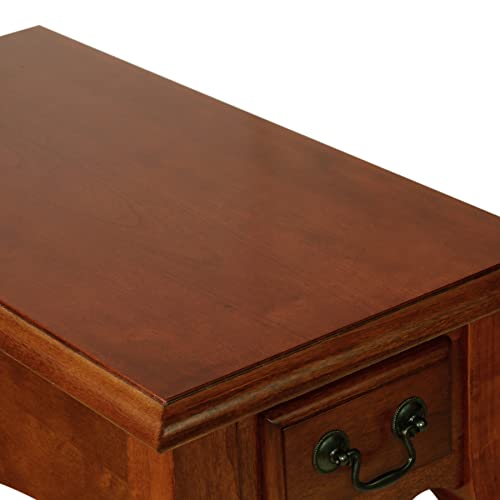 Leick Home 9018-BR One Drawer French Cabriole Leg Side Table with Shelf, Brown Cherry, 23.5 x 12.5 x 24