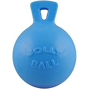 jolly pets tug-n-toss heavy duty dog toy ball with handle, 8 inches/large, blueberry