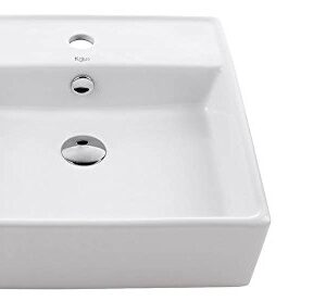 Kraus KCV-150-CH White Square Ceramic Sink and Pop Up Drain with Overflow, Chrome