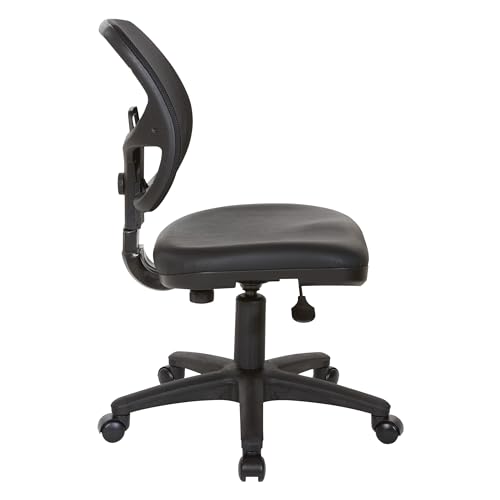 Office Star EM Series Mesh Screen Back Office Task Chair with Built-in Lumbar Support and Adjustable Back, Black Vinyl