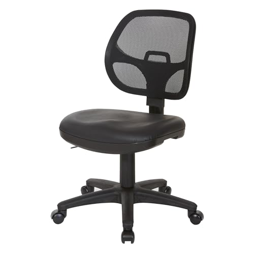 Office Star EM Series Mesh Screen Back Office Task Chair with Built-in Lumbar Support and Adjustable Back, Black Vinyl