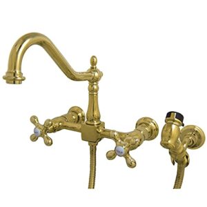 kingston brass ks1242axbs heritage bridge kitchen faucet, polished brass, 8.5 x 8.13 x 2.25