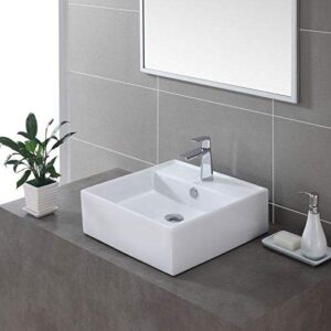 Kraus KCV-150-CH White Square Ceramic Sink and Pop Up Drain with Overflow, Chrome