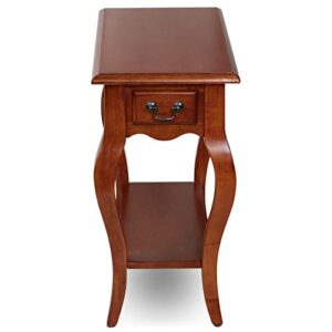 Leick Home 9018-BR One Drawer French Cabriole Leg Side Table with Shelf, Brown Cherry, 23.5 x 12.5 x 24