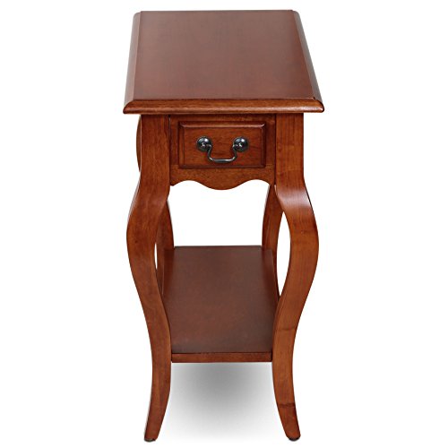 Leick Home 9018-BR One Drawer French Cabriole Leg Side Table with Shelf, Brown Cherry, 23.5 x 12.5 x 24