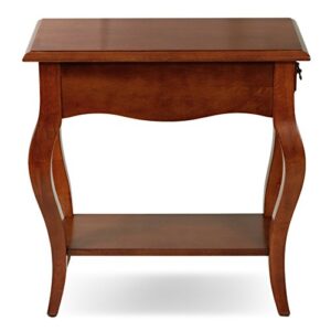 Leick Home 9018-BR One Drawer French Cabriole Leg Side Table with Shelf, Brown Cherry, 23.5 x 12.5 x 24