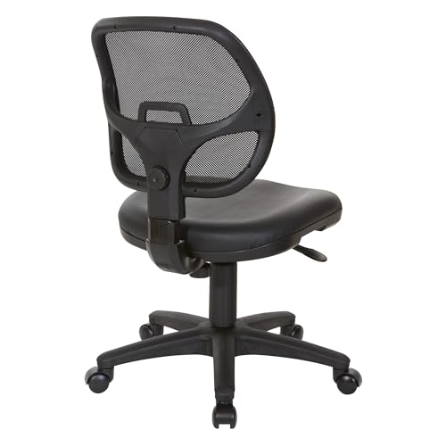 Office Star EM Series Mesh Screen Back Office Task Chair with Built-in Lumbar Support and Adjustable Back, Black Vinyl