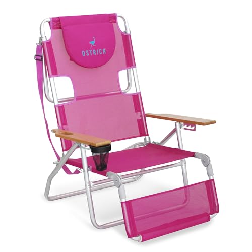 Ostrich 3N1 Lightweight Lawn Beach Reclining Lounge Chair with Footrest, Outdoor Furniture for Patio, Balcony, Backyard, or Porch, Pink