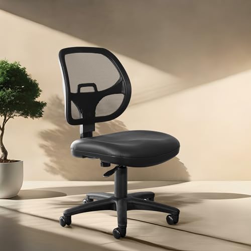 Office Star EM Series Mesh Screen Back Office Task Chair with Built-in Lumbar Support and Adjustable Back, Black Vinyl