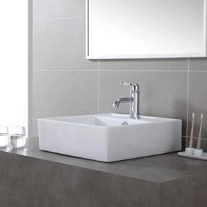 Kraus KCV-150-CH White Square Ceramic Sink and Pop Up Drain with Overflow, Chrome