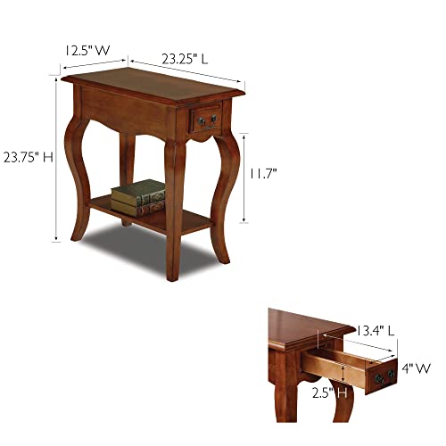 Leick Home 9018-BR One Drawer French Cabriole Leg Side Table with Shelf, Brown Cherry, 23.5 x 12.5 x 24