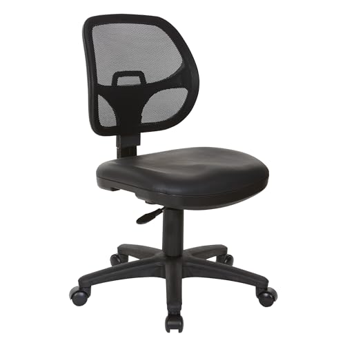 Office Star EM Series Mesh Screen Back Office Task Chair with Built-in Lumbar Support and Adjustable Back, Black Vinyl