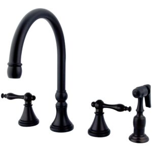 kingston brass ks2795nlbs naples deck mount kitchen faucet with brass sprayer, 8-1/4-inch, oil rubbed bronze