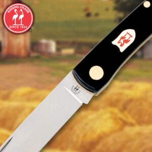 KISSING CRANE Black Pocket Farmer Knife | 3" Stainless Steel Blade | Synthetic Handle | Brass Liners | 3 5/8" Closed