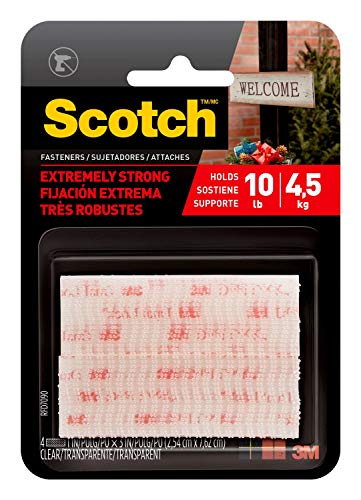 Scotch Extreme Interlocking Fasteners, 4 Strips, 1" x 3", Delivers Powerful Bond on Contact, Weather, Dirt & UV Resistant, 1 Set Holds 2 lbs., Designed With Reclosable Dual-Lock Technology (RFD7090)