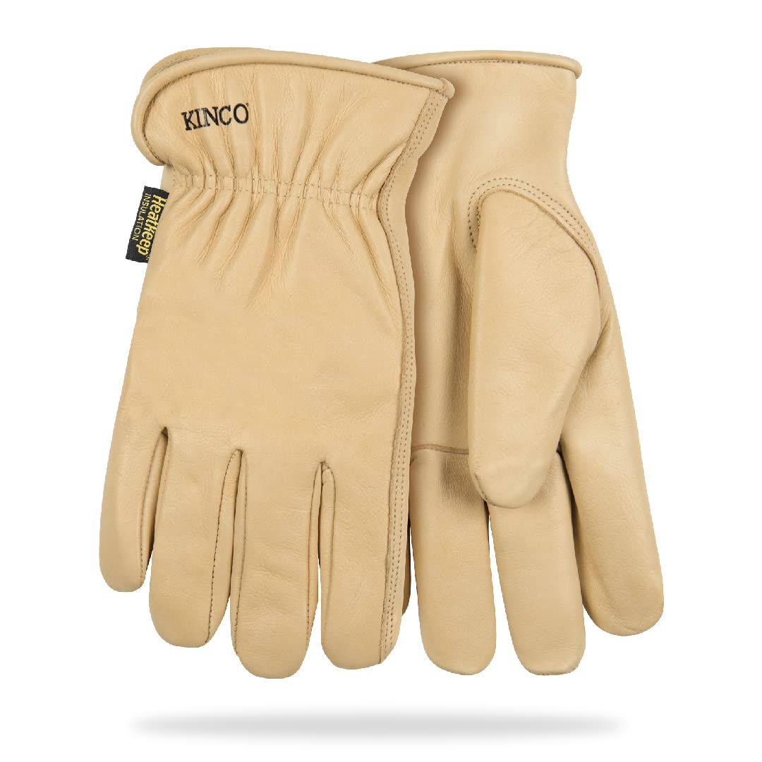 Kinco Lined Grain Cowhide Leather Glove - Warm Heatkeep Thermal Insulation, Long Lasting Protection, Safe, Comfortable, Anti Fatigue Design - Farm, Construction, All Purpose, Ranch - Tan, Medium