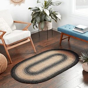 SAFAVIEH Braided Collection 3' x 5' Oval Black / Grey BRD311A Handmade Country Cottage Reversible Area Rug