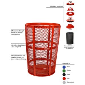 Witt Industries EXP-52RD Steel 48-Gallon Outdoor Waste Receptacle, Round, 23" Diameter x 33" Height, Red