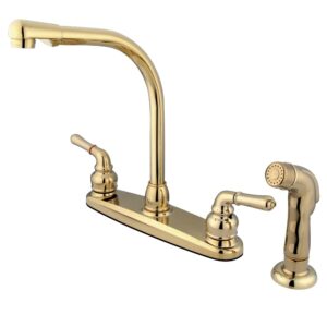 kingston brass kb752sp magellan 8-inch high arch kitchen faucet with sprayer, polished brass