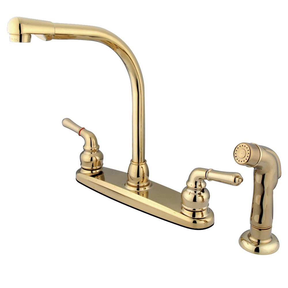 Kingston Brass KB752SP Magellan 8-Inch High Arch Kitchen Faucet with Sprayer, Polished Brass