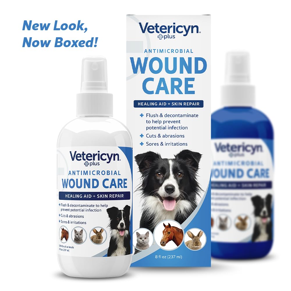 Vetericyn Plus Dog Wound Care Spray | Healing Aid and Skin Repair, Clean Wounds, Relieve Dog Skin Allergies, Safe for All Animals. 8 ounces