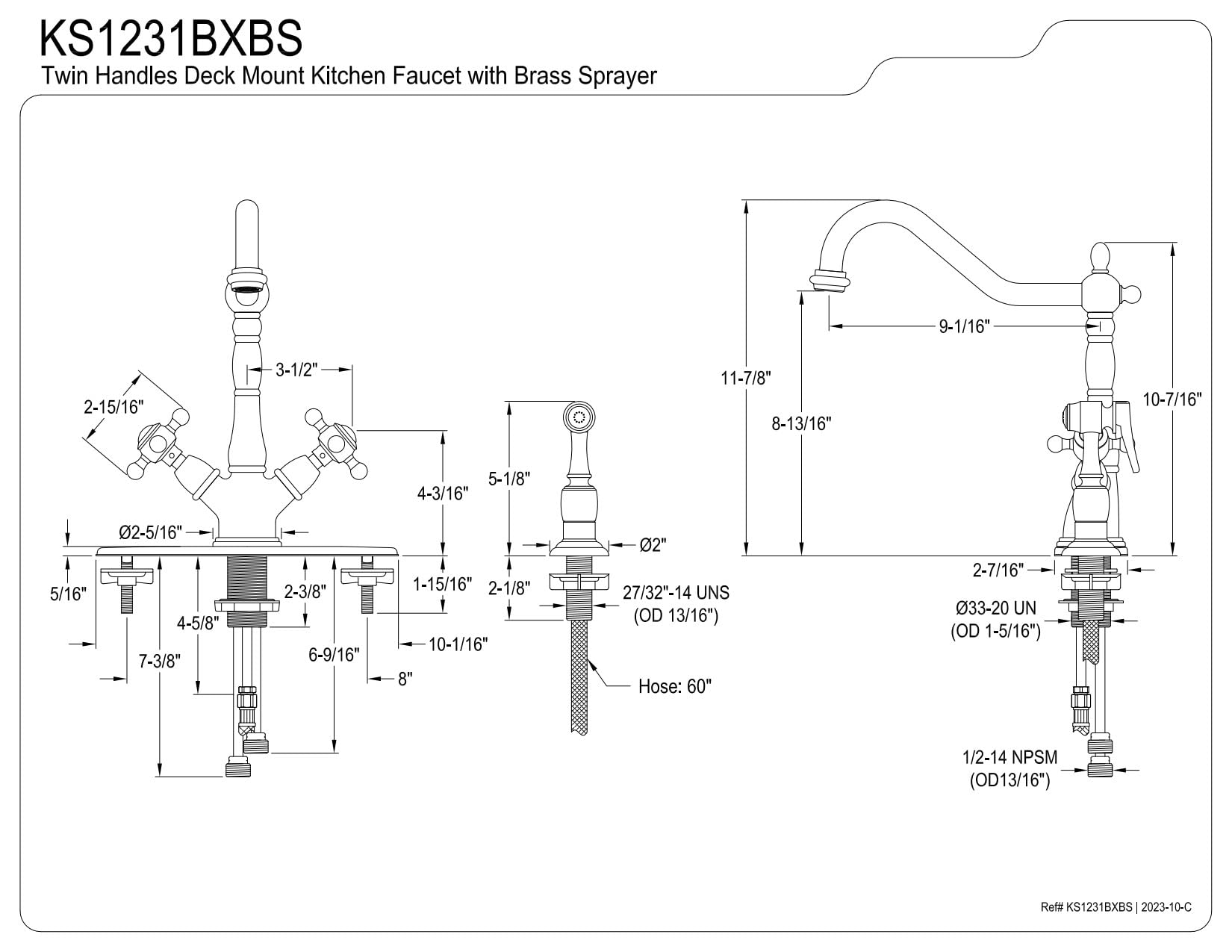 Kingston Brass KS1231BXBS Heritage Kitchen Faucet, Polished Chrome