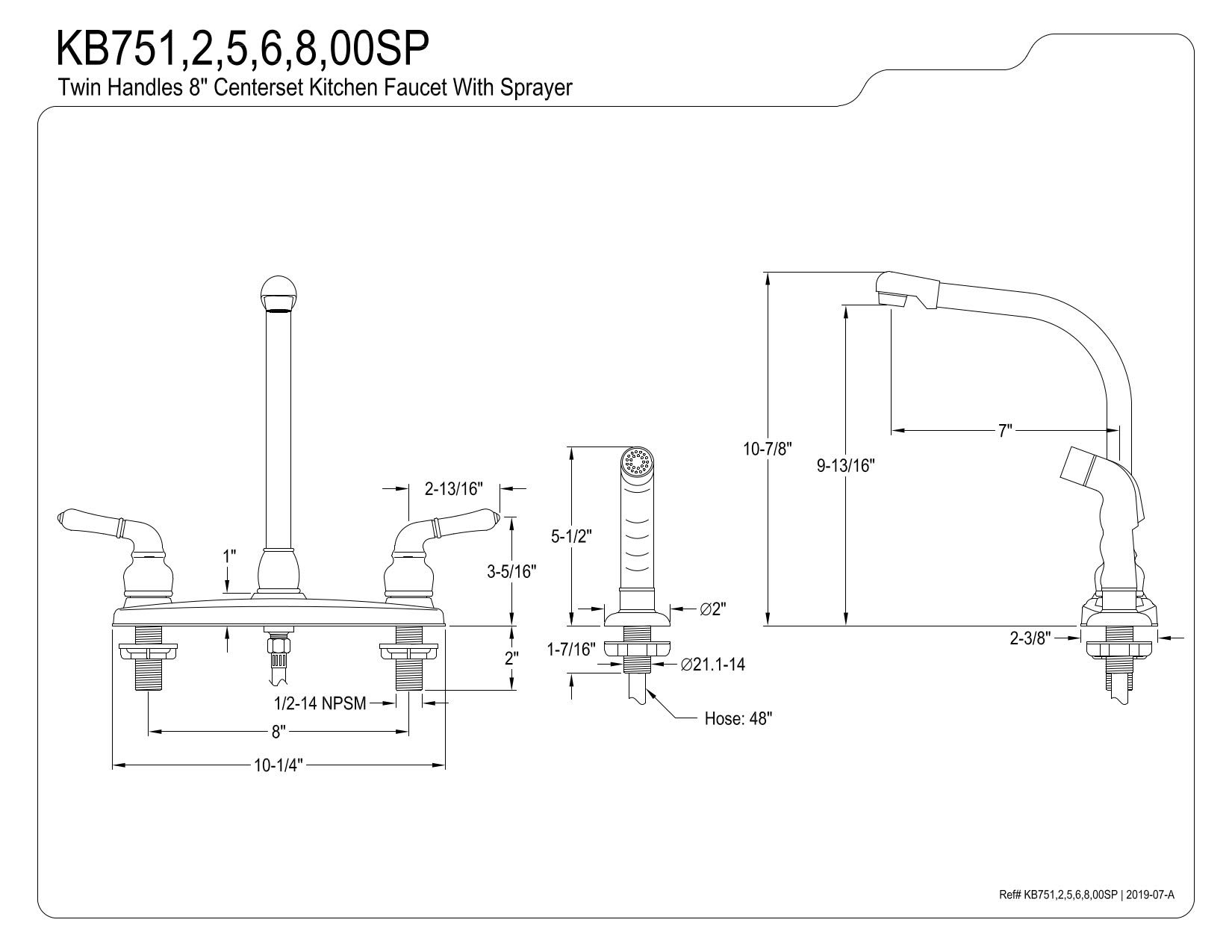 Kingston Brass KB752SP Magellan 8-Inch High Arch Kitchen Faucet with Sprayer, Polished Brass