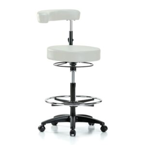 Perch Rolling Dental Stool Adjustable Height with Procedure Arm and Foot Ring for Carpet Or Linoleum - Counter Height Stool - Off-White Vinyl - Dental Stools with Wheels