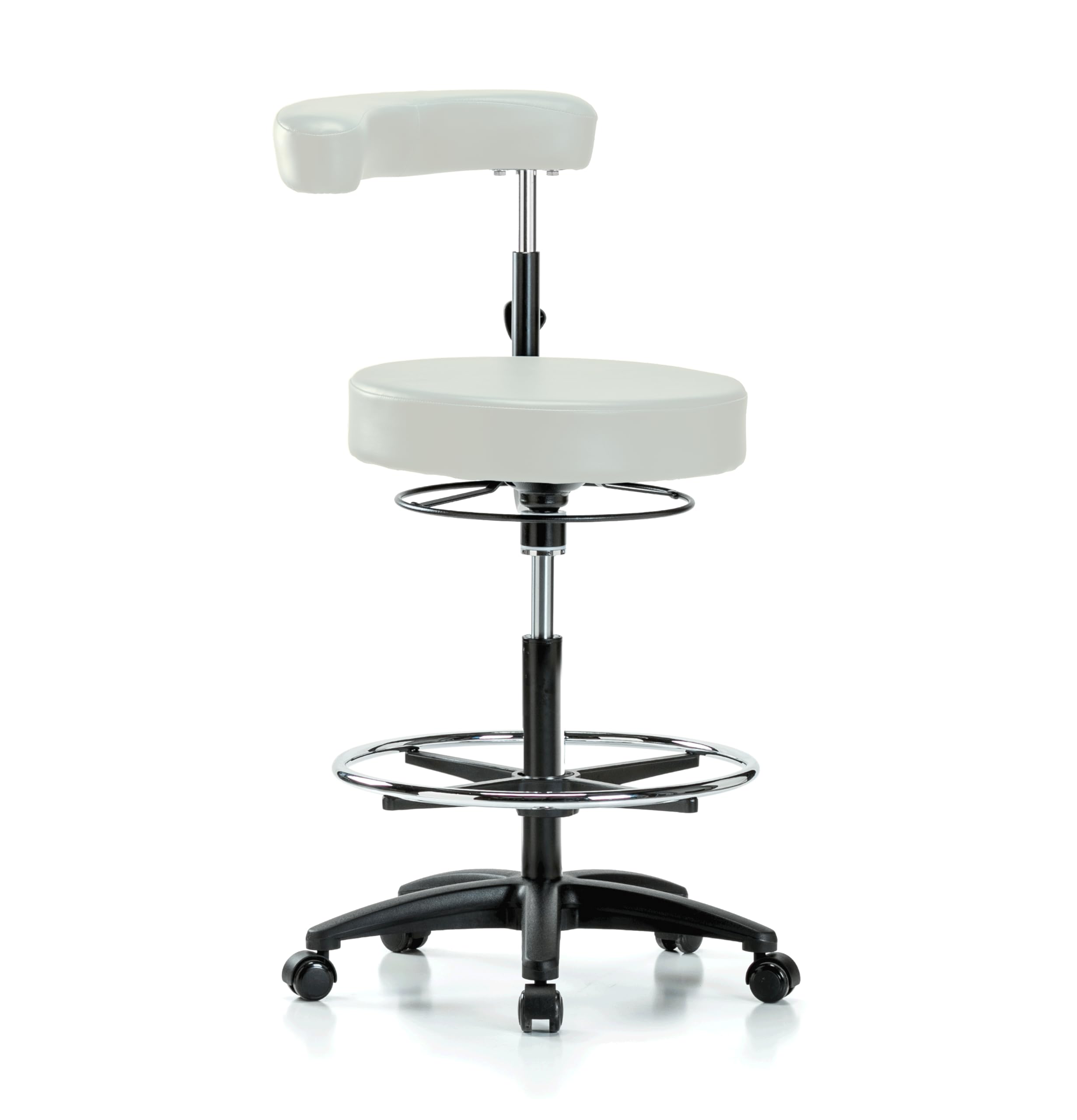 Perch Rolling Dental Stool Adjustable Height with Procedure Arm and Foot Ring for Carpet Or Linoleum - Counter Height Stool - Off-White Vinyl - Dental Stools with Wheels