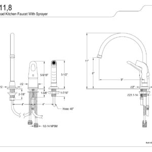 Kingston Brass KB818 Wyndham Widespread Kitchen Faucet, 9", Brushed Nickel