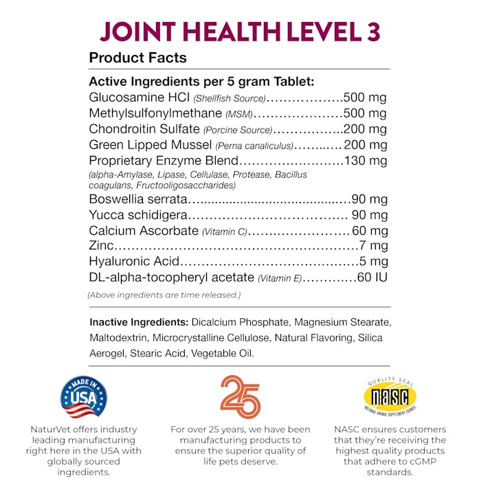 NaturVet Joint Health Time Release Level-3 Supreme Hip & Joint Dog Supplement