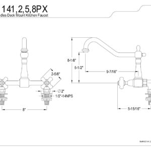 Kingston Brass KS1148PX Heritage Bridge Kitchen Faucet, 8-3/4", Brushed Nickel