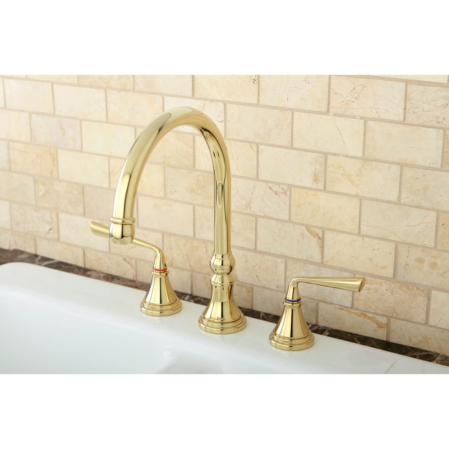 Kingston Brass KS2792ZLLS Widespread Kitchen Faucet, Polished Brass