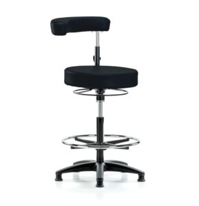 perch dental stool adjustable height with procedure arm and foot ring, stationary caps, counter height (black vinyl)