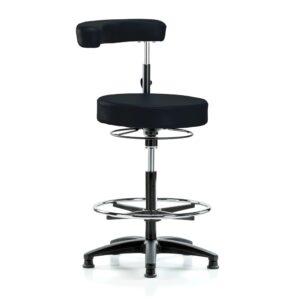 Perch Dental Stool Adjustable Height with Procedure Arm and Foot Ring, Stationary Caps, Counter Height (Black Vinyl)