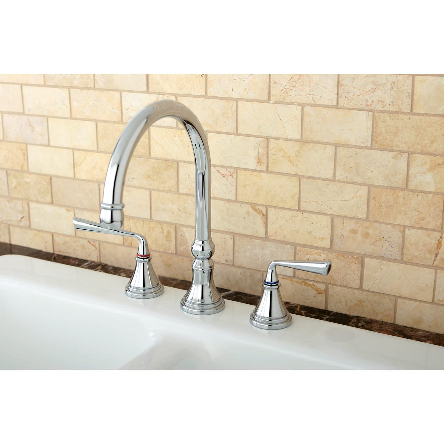 Kingston Brass KS2792ZLLS Widespread Kitchen Faucet, Polished Brass