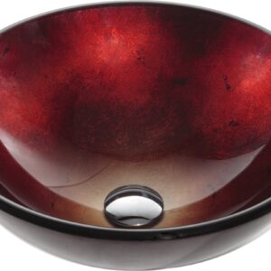 Irruption Red Glass Vessel Bathroom Sink with PU-MR Chrome