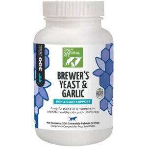 only natural pet brewer's yeast & garlic chewables - all-natural flea & tick prevention for dogs - fortified with b vitamins - promotes healthy skin & coat - 300 count tablet (single)