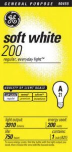 200-watt soft white light bulb