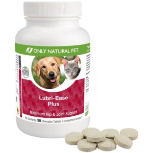 only natural pet lubri-ease plus advanced hip & joint supplement glucosamine, chondroitin & msm formula for dogs and cats - 90 chewable tablets