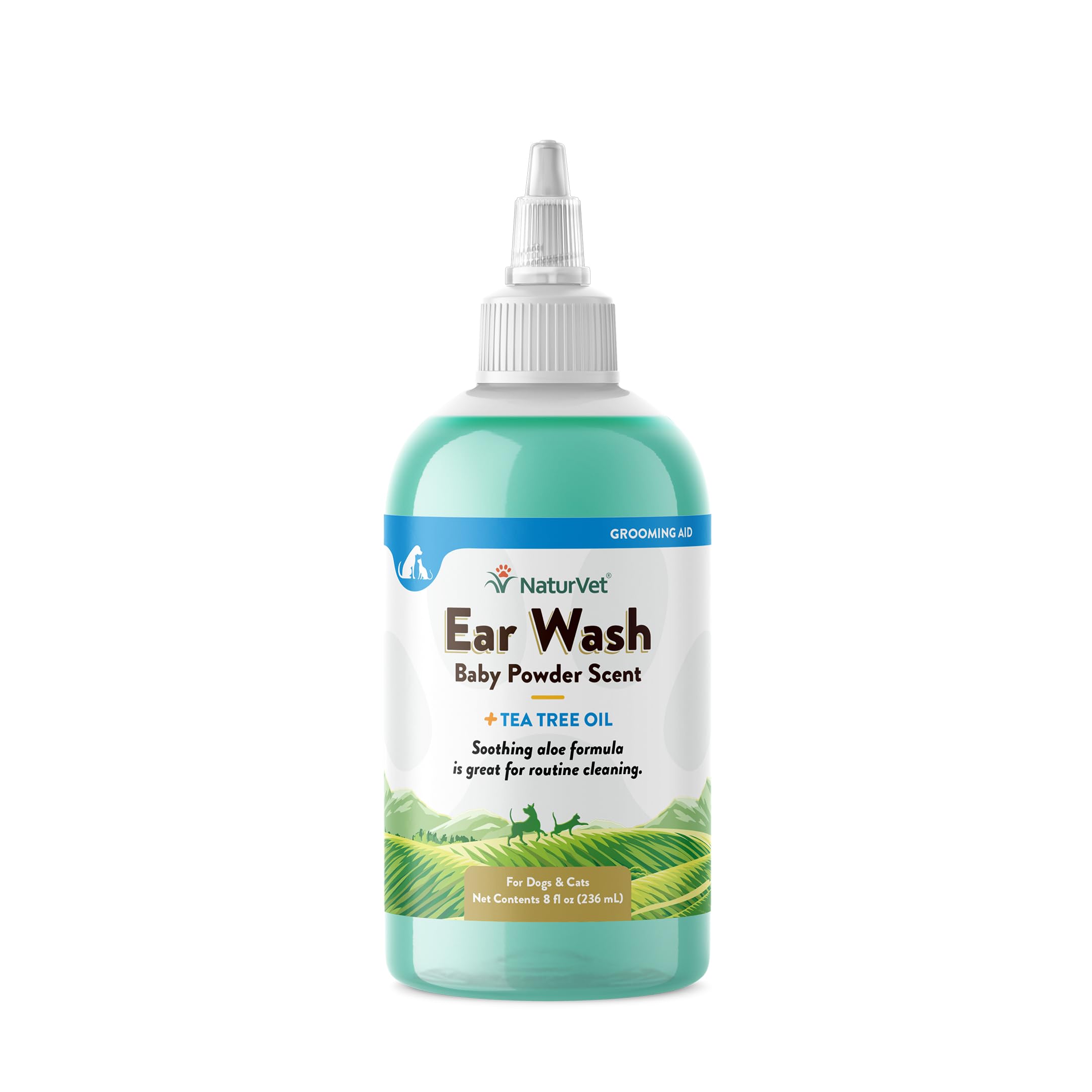 NaturVet Ear Wash w/Tea Tree Oil (Aloe & Baby Powder Scent) 8 oz