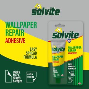 Solvite Wallpaper Repair Adhesive, Wallpaper Paste for Fixing Tears, Seams & Edges, Extra-Strong Glue for Seam Repair, Easy-Spread Wallpaper Glue, 1x56g