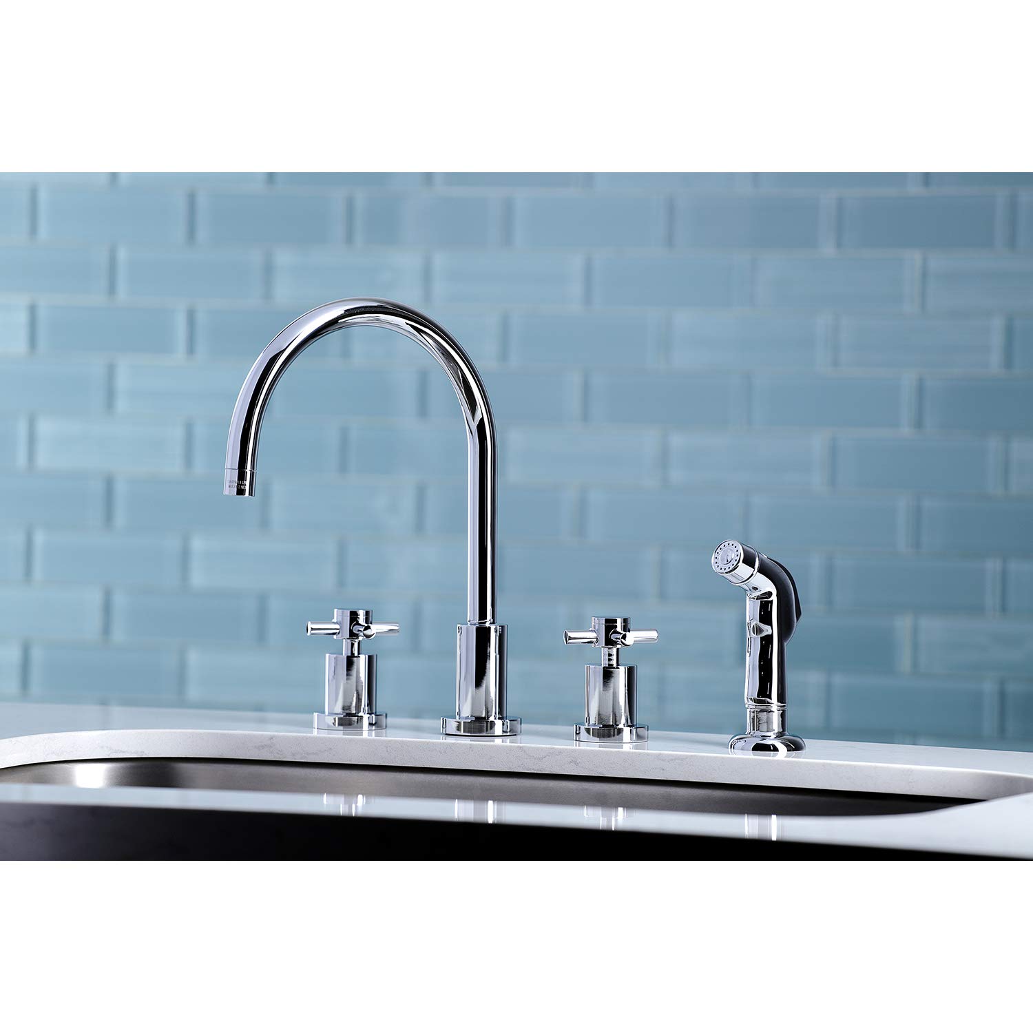 Kingston Brass KS8721DX Concord Widespread Kitchen Faucet, 8" Spout Reach, Polished Chrome