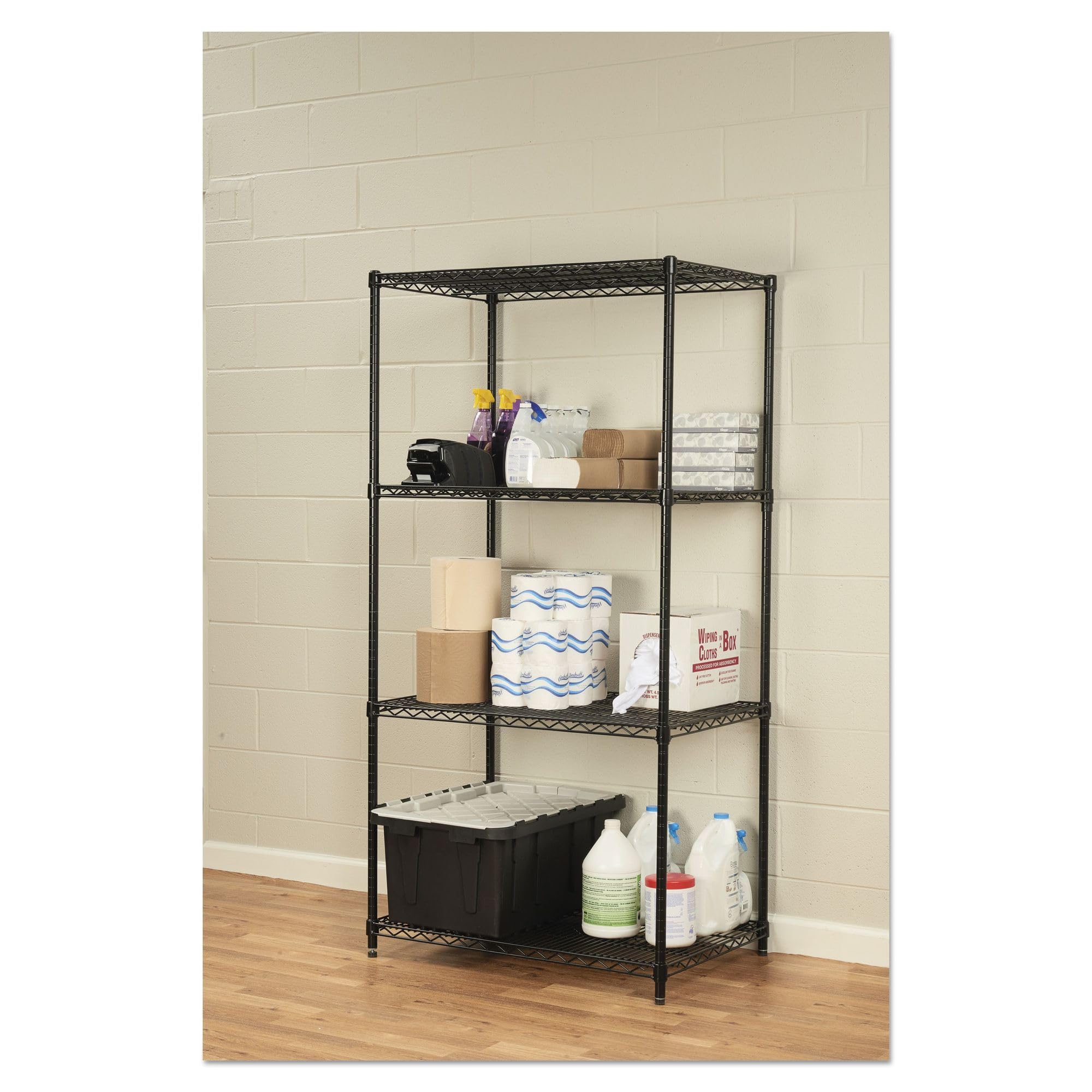 Alera NSF Certified Industrial Four-Shelf Wire Shelving Kit, 36w x 24d x 72h, Black