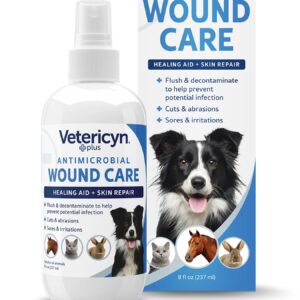 Vetericyn Plus Dog Wound Care Spray | Healing Aid and Skin Repair, Clean Wounds, Relieve Dog Skin Allergies, Safe for All Animals. 8 ounces